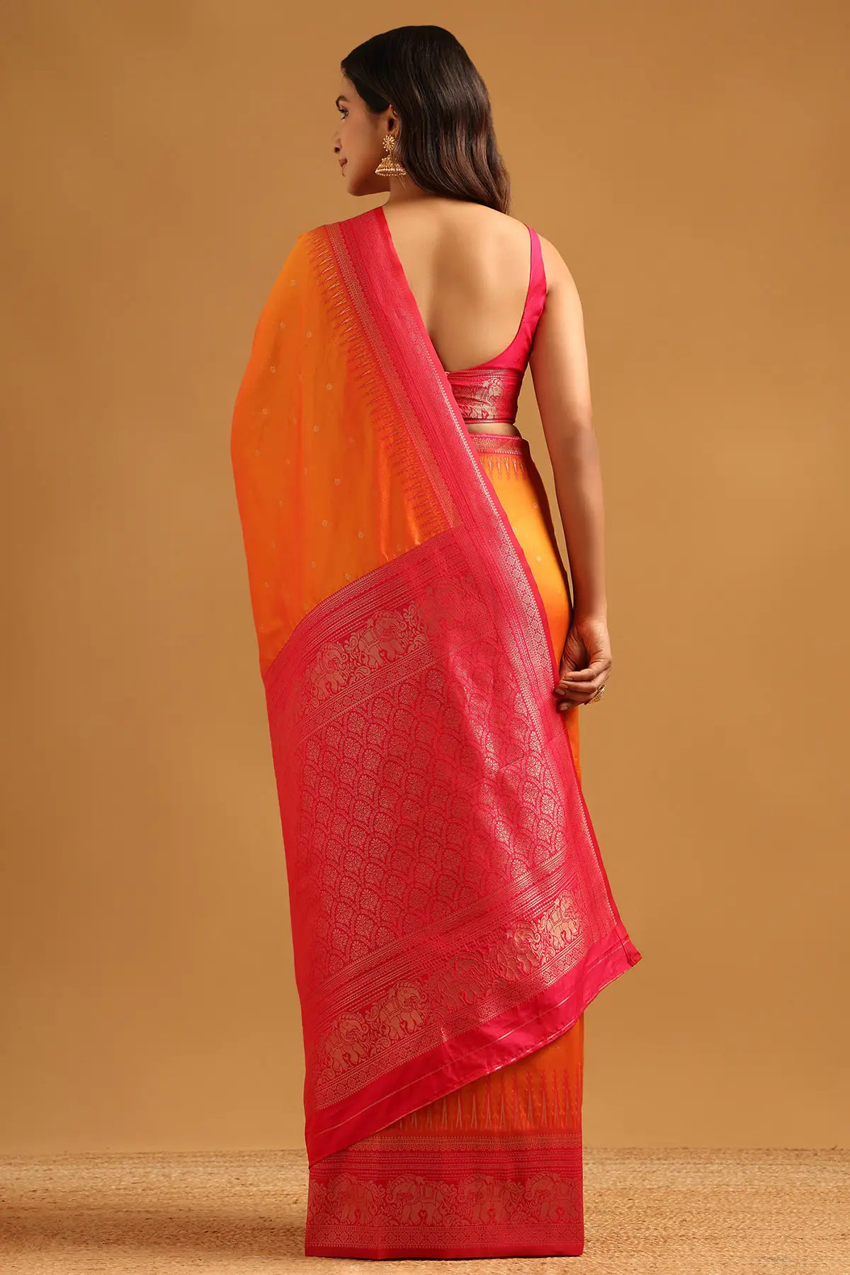 Mustard Silk Blend Ethnic Motifs Jacquard Zari Woven Saree